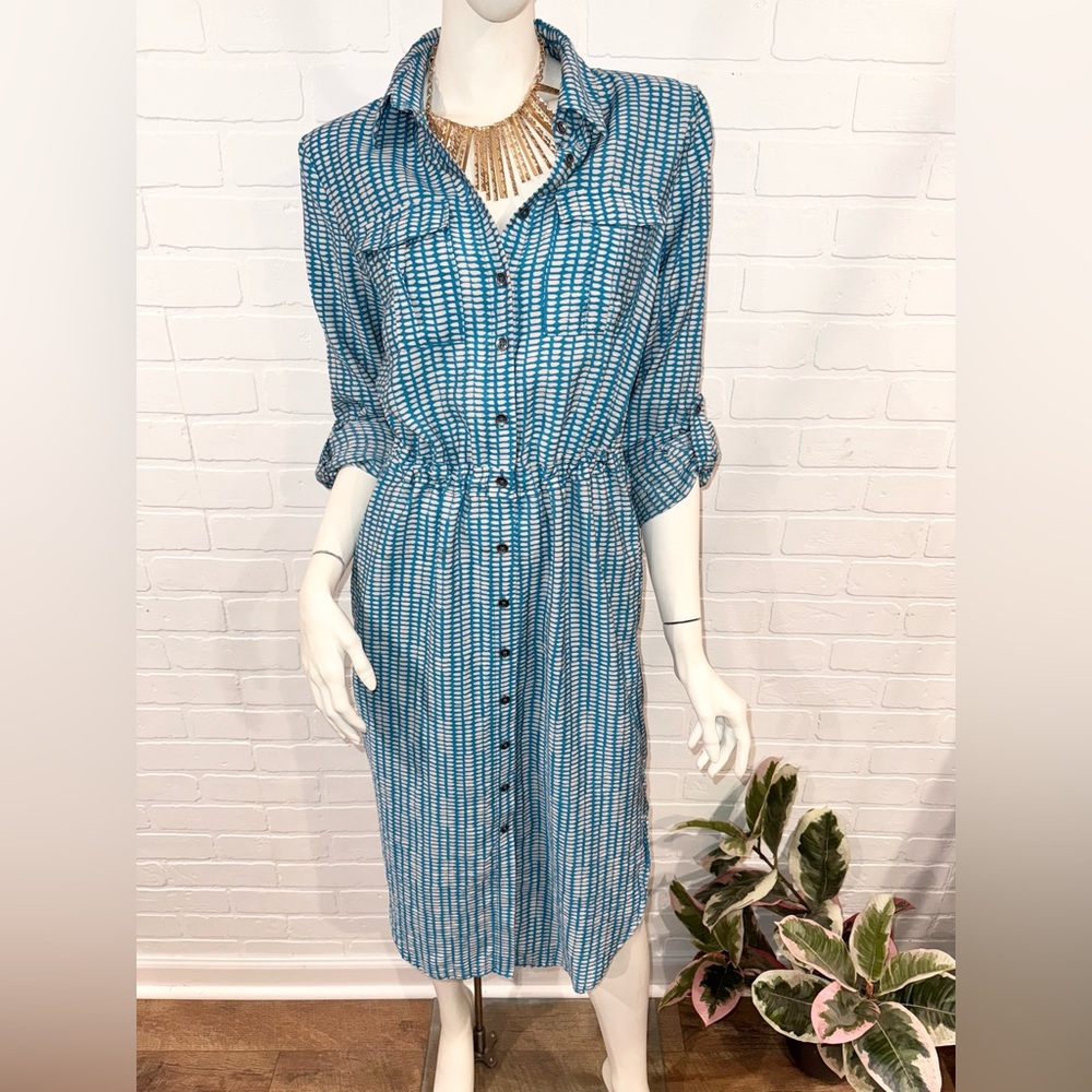 Anthropologie Maeve Jemima Blue Plaid Button-Down Midi Shirt Dress